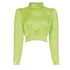 Ronny Kobo Collection Womens 2 Neon Green Mock Neck Open Back Long Sleeve Blouse